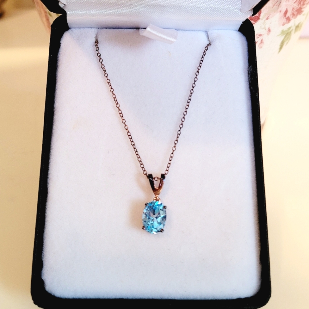 🌺LeVian Deep Sea Ocean Blue Topaz Rose Gold Necklace